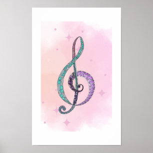 線と色彩のメロディ ト音記号ポスター ポスター