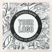 線のアートワークとモダンロゴ(編集可能文字付き) ガラスコースター (正面)