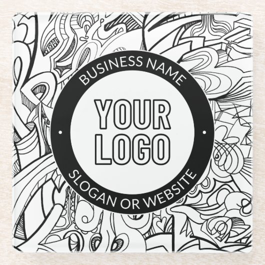 線のアートワークとモダンロゴ(編集可能文字付き) ガラスコースター (正面)