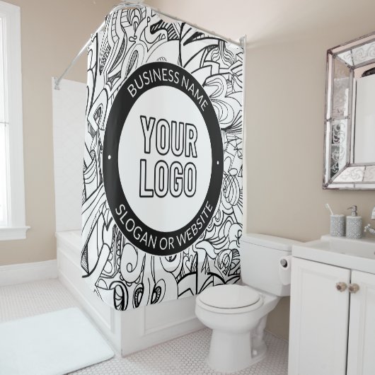 線のアートワークとモダンロゴ(編集可能文字付き) シャワーカーテン (インサイチュ)