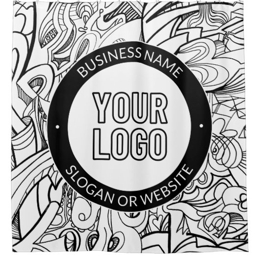 線のアートワークとモダンロゴ(編集可能文字付き) シャワーカーテン (正面)