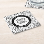 線のアートワークとモダンロゴ(編集可能文字付き) スクエアペーパーコースター (アングル)