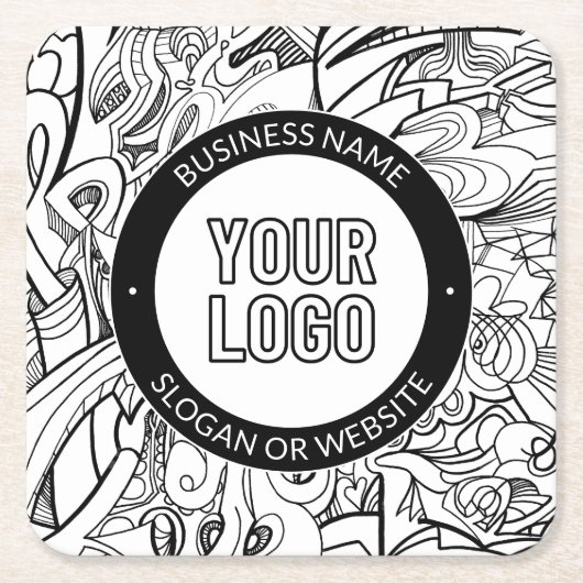 線のアートワークとモダンロゴ(編集可能文字付き) スクエアペーパーコースター (正面)