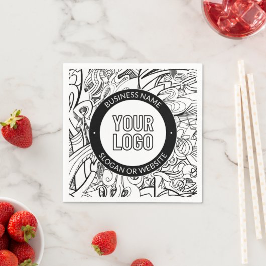 線のアートワークとモダンロゴ(編集可能文字付き) スタンダードカクテルナプキン (インサイチュ)