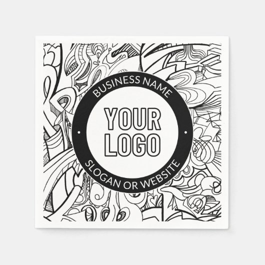 線のアートワークとモダンロゴ(編集可能文字付き) スタンダードカクテルナプキン (正面)