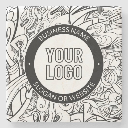 線のアートワークとモダンロゴ(編集可能文字付き) ストーンコースター (正面)