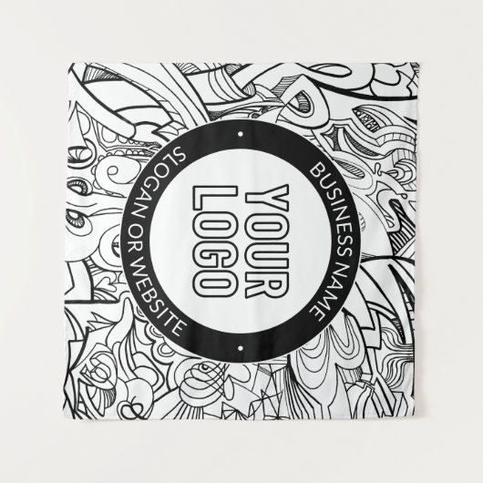 線のアートワークとモダンロゴ(編集可能文字付き) タペストリー (正面(横))