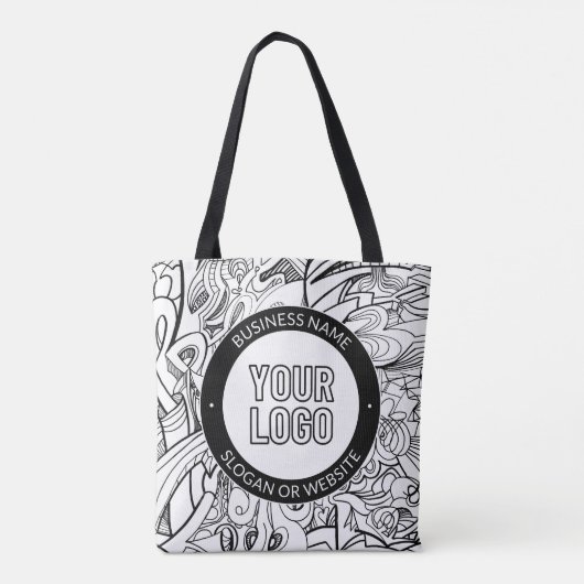 線のアートワークとモダンロゴ(編集可能文字付き) トートバッグ (裏面)