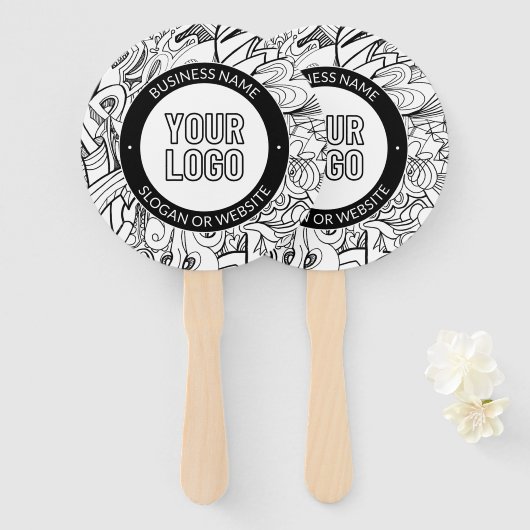 線のアートワークとモダンロゴ(編集可能文字付き) ハンドファン (正面&裏面)