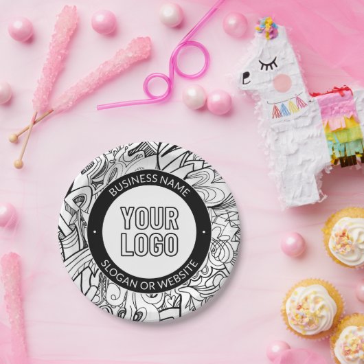 線のアートワークとモダンロゴ(編集可能文字付き) ペーパープレート (パーティー)