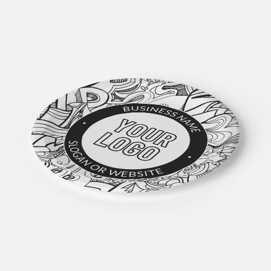 線のアートワークとモダンロゴ(編集可能文字付き) ペーパープレート (アングル)