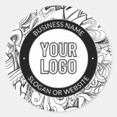 線のアートワークとモダンロゴ(編集可能文字付き) ラウンドシール (正面)