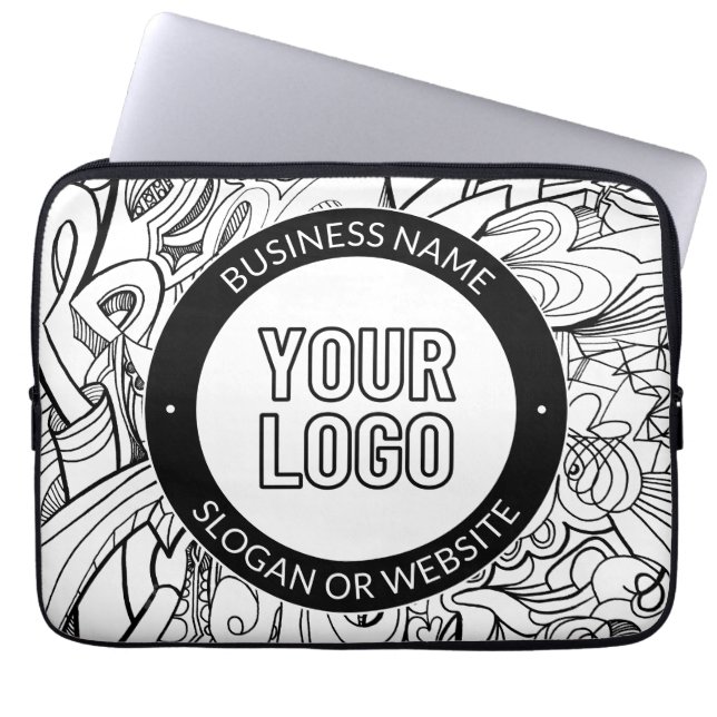 線のアートワークとモダンロゴ(編集可能文字付き) ラップトップスリーブ (正面)