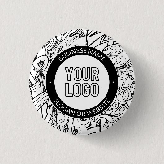 線のアートワークとモダンロゴ(編集可能文字付き) 缶バッジ (正面)