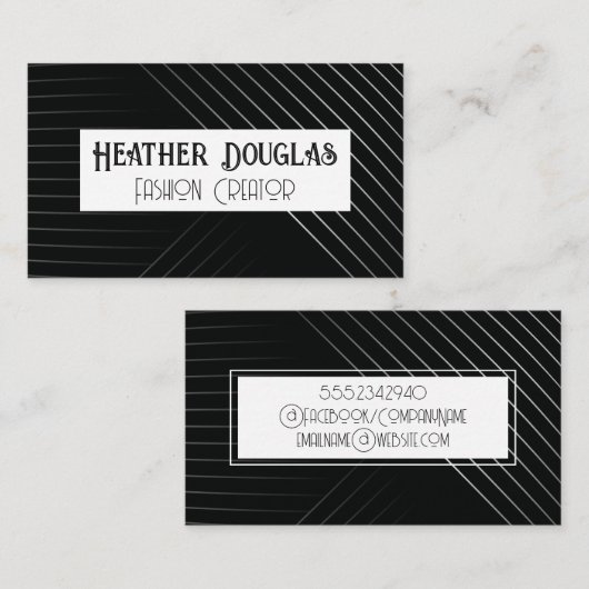 線のエレガントパターン |クラシック白黒 名刺 (正面/裏面)