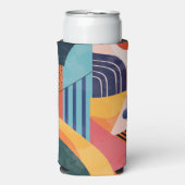 線のカラフルパターンを持つ垂直抽象芸術 スリム缶クーラー (Seltzer正面)