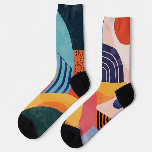 線のカラフルパターンを持つ垂直抽象芸術 ソックス (左)