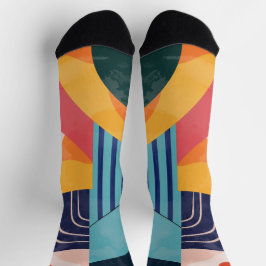 線のカラフルパターンを持つ垂直抽象芸術 ソックス