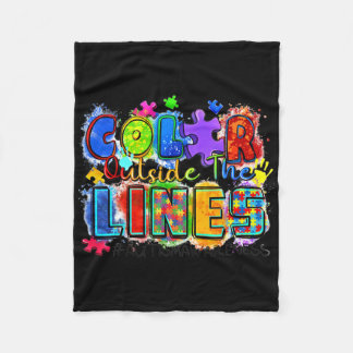 線の外の色の世界自閉症意識の日 フリースブランケット