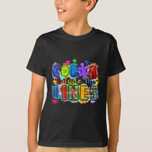 線の外の色の世界自閉症意識の日 Tシャツ