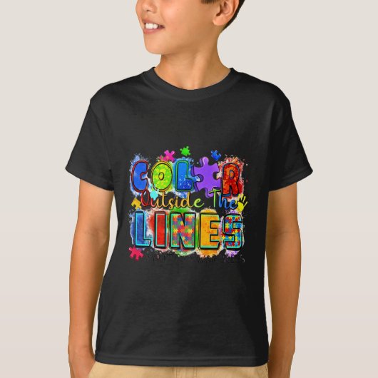 線の外の色の世界自閉症意識の日 Tシャツ (正面)