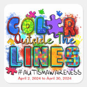 「線の外の色」 – 自閉症意識 スクエアシール (正面)