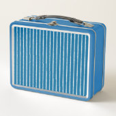 線の太ストライプい青と白 メタルランチボックス (正面)