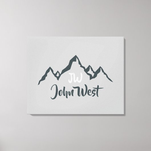 線の山描域のパーソナル化可能なモノグラム キャンバスプリント (正面)