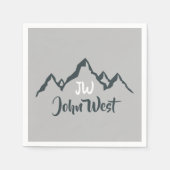 線の山描域のパーソナル化可能なモノグラム スタンダードカクテルナプキン (正面)