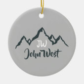 線の山描域のパーソナル化可能なモノグラム セラミックオーナメント (正面)