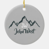 線の山描域のパーソナル化可能なモノグラム セラミックオーナメント (裏面)