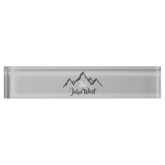 線の山描域のパーソナル化可能なモノグラム デスクネームプレート (正面)