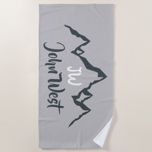 線の山描域のパーソナル化可能なモノグラム ビーチタオル (正面)