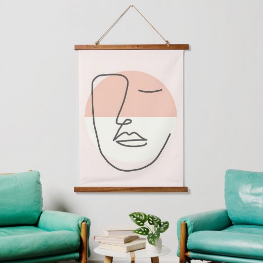 線の静寂 - ミニマリスト抽象的な顔 吊り下げ型タペストリー (リビング)