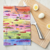 線カラフル水色抽象芸術 キッチンタオル (四つ折り)