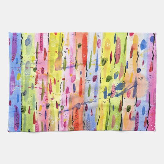 線カラフル水色抽象芸術 キッチンタオル (横)