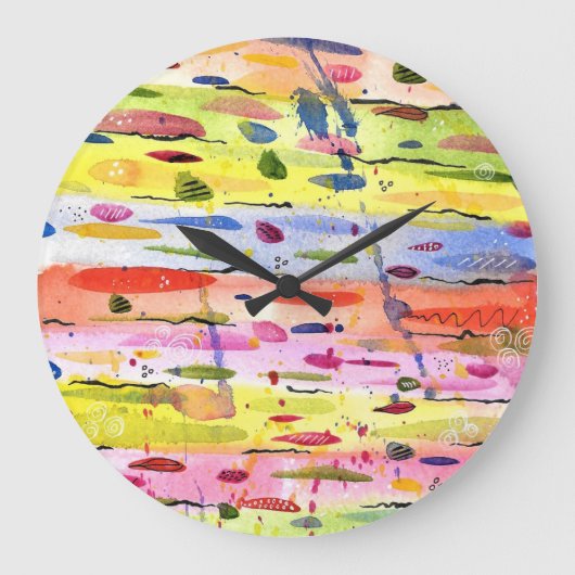 線カラフル水色抽象芸術 ラージ壁時計 (正面)