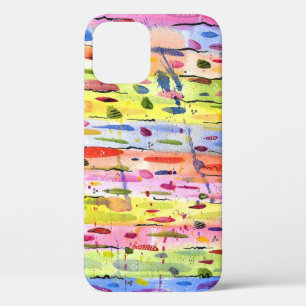 線カラフル水色抽象芸術 iPhone 12ケース
