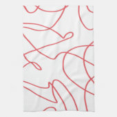 線コンテンポラリーのアート赤と白: キッチンタオル (縦)