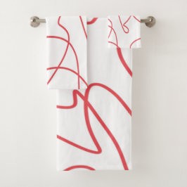 線コンテンポラリーのアート赤と白: バスタオルセット