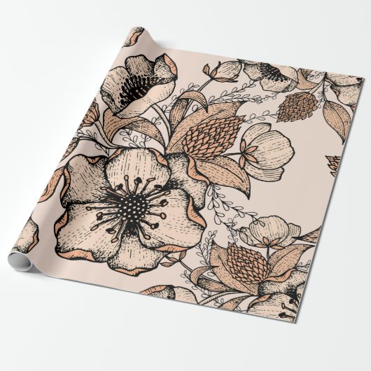 線スケッチの継ぎ目なしパターン。明るい色。ビンタ ラッピングペーパー (アンロールド)