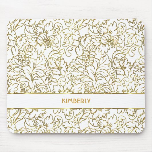 線スケッチ金ゴールドフローラマスク白い背景 マウスパッド (正面)