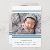 線スタイリッシュエレガント| 2フォトネイビー誕生 案内状 (正面/裏面)