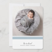 線スタイリッシュエレガント| 2フォトネイビー誕生 案内状 (裏面)