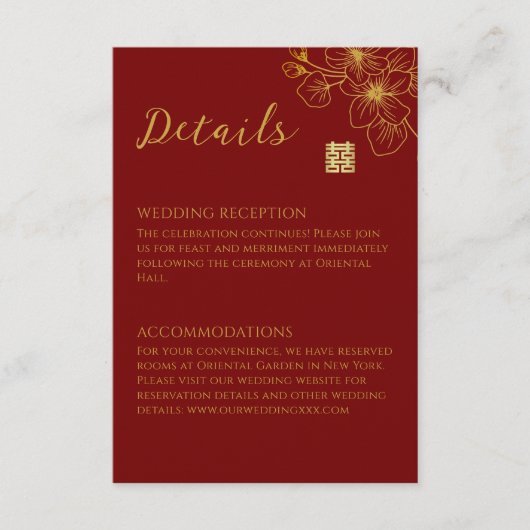 線フローラさくらんぼ中国の結婚の詳細 エンクロージャーカード (正面)