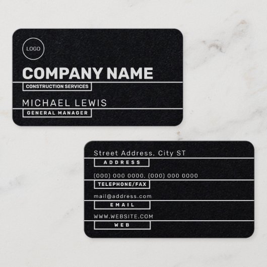 線モダン区黒名刺 名刺 (正面/裏面)