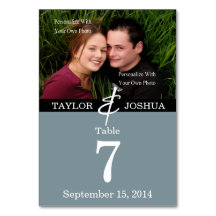 線モダン石板ブルーフォトテーブルカード