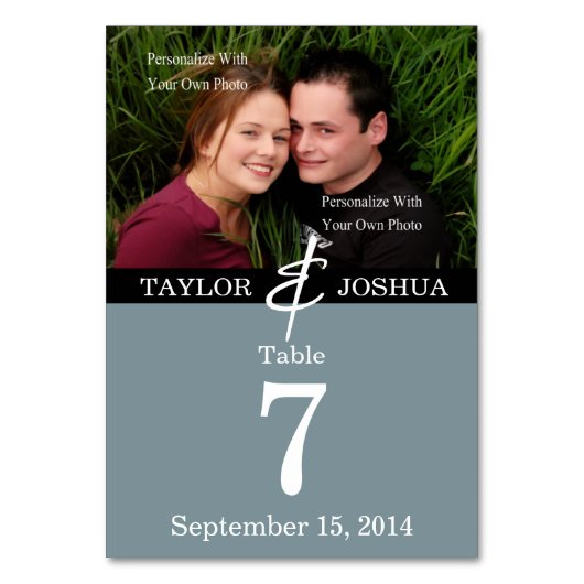 線モダン石板ブルーフォトテーブルカード テーブルナンバー (正面)