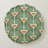 線分とジオメトリshaを含む緑のシームレスなパターン ラウンドクッション (裏面)