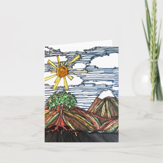 線形アート（山、木、日差し、手書き） カード (正面)